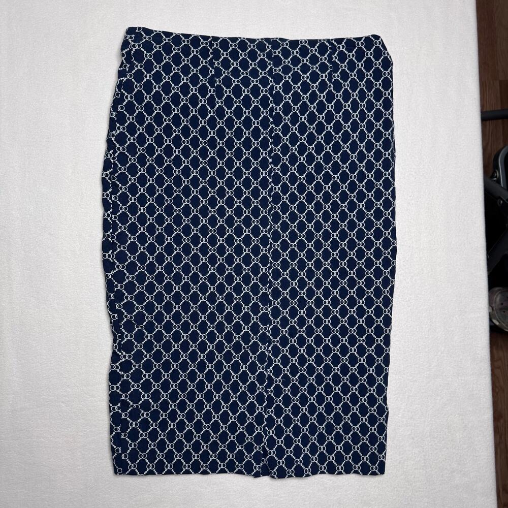 Navy Blue and White Pencil Skirt